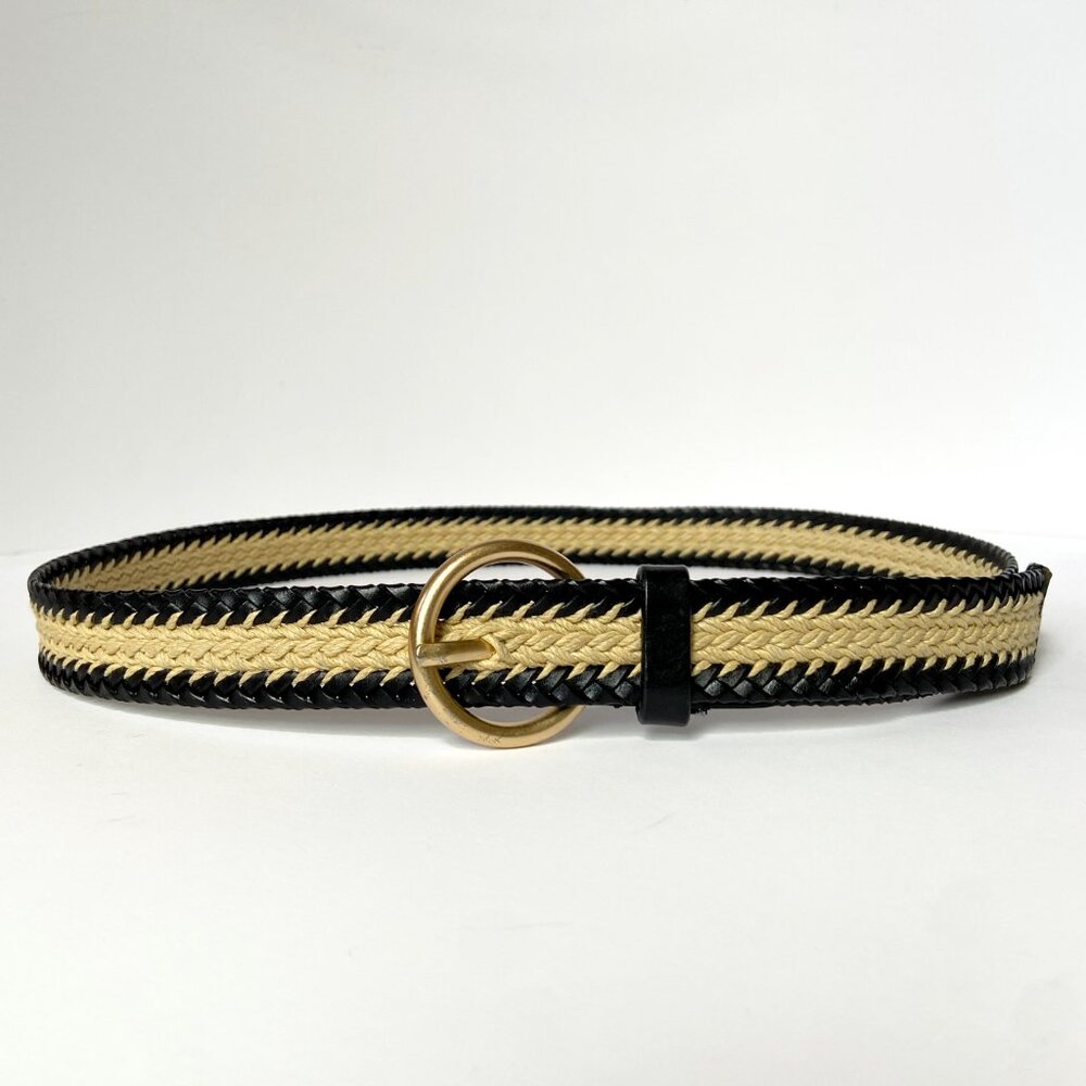 SANDRO WOMENS BELT WOVEN BLACK LEATHER GOLD BUCKLE SIZE 2